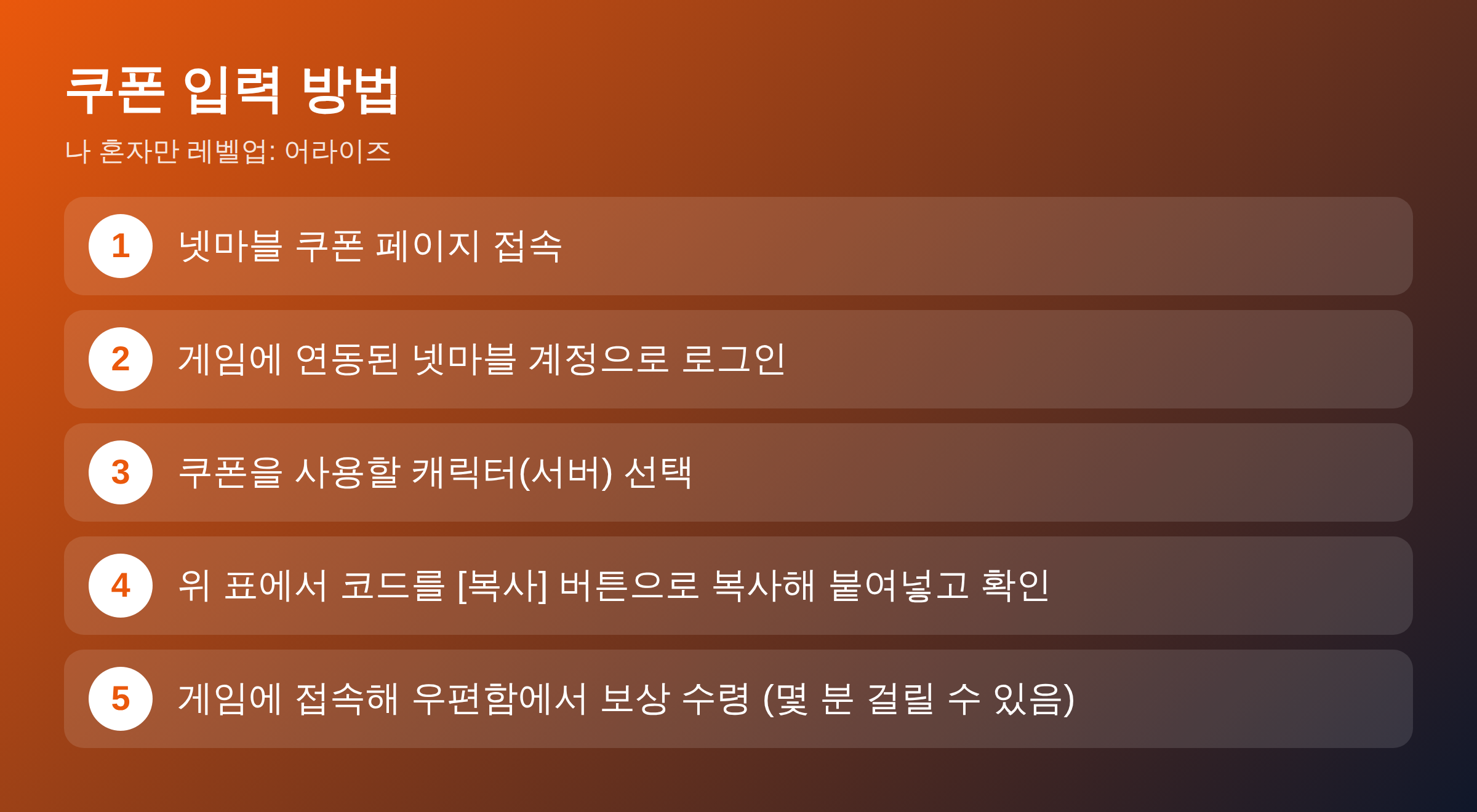나 혼자만 레벨업: 어라이즈 쿠폰 입력 방법